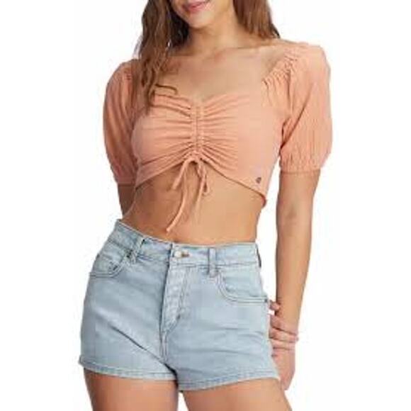 ROXY Flirty Walk Crop Top Size Small S Cinch Cord FEMININE SOFT GIRL ESTHETIC - Picture 1 of 9